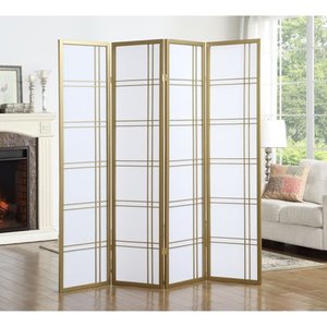 lot 65304 image: Roundhill Furniture Seto 4 Panel Room Divider Screen, Gold