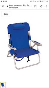 lot 65325 image: Rio Beach Big Boy Folding 13 Inch High Seat Backpack Beach Or Camping Chair Navy