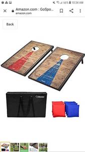 lot 65331 image: GoSports Classic Cornhole Set - Includes 8 Bean Bags, Travel Case and Game Rules (Choose between American Flag, Football, Rustic, Chevron, Wood and Classic Designs