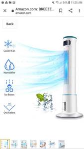 lot 65346 image: BREEZEWELL 2-in-1 Evaporative Air Cooler, 43 Tower Fan wCooling & Humidification Function, 1 Gallon Water Tank, 3 Wind Speeds, 4 Modes, 70�°Oscillation, 15H Timer, Remote Control for Home & Office