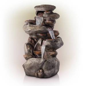 lot 65366 image: Alpine Corporation 4-Tiered Rock Fountain With Led Lights - Space Gray