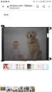 lot 65370 image: Babepai Retractable Baby Gate Wide Safety Mesh Gate Easy to Roll and Latch for Stairways Doorways Hallways Patios Deck Banisters Flexible and Extensible Pets Gate Up to 54 inch Wide, Black