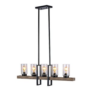 lot 65372 image: Anmytek Metal Wood and Glass Chandelier Pendant Light Retro Rustic Loft Antique Lamp Edison Vintage Decorative Five Lights Fixtures and Ceiling Light Luminaire (Five Lights)