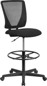lot 65376 image: Flash Furniture Ergonomic Mid-Back Mesh Drafting Office Chair with Black Fabric Seat and Adjustable Foot Ring