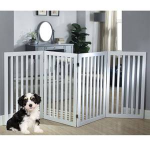 lot 65385 image: unipaws Freestanding Wooden Dog Gate, Foldable Pet Gate with 2Pcs Support Feet Dog Barrier Indoor Pet Gate Panels for Stairs, White (4 Panels, 20 inches Wide, 36 inches High)