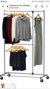 lot 65387 image: Simple Houseware Dual Bar Adjustable Garment Rack, Chrome, 72-inch Height