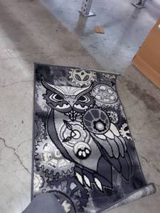 lot 65417 image: Masada Rugs, Steampunk Style Mat Area Rug Owl Gears Design (24 inch x 40 inch, Grey)
