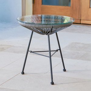 lot 5695 image: Woven Wicker Patio Side Table w Glass Top