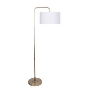 lot 5707 image: Gold Arm Floor Lamp w White Drum Shade