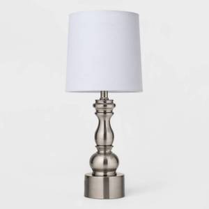 lot 55818 image: Turned Table Lamp Touch OnOff Brushed Nickel - Pillowfort - lamp shade not perfect