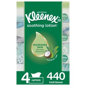 lot 55876 image: Set of 16 - Kleenex Soothing Lotion Facial Tissues, 4 Flat Boxes (440 Total Tissues)