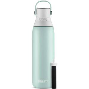 lot 55886 image: Brita 20oz Premium Double Wall Stainless Steel Insulated Filtered Water Bottle - Light Blue
