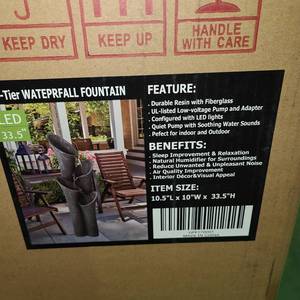 lot 55928 image: Waterfall Garden Fountain wLED Lights Curved Cascading Water Fountain- Retail$214.99