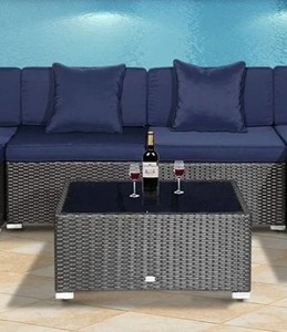 lot 55935 image: Modern Rattan Wicker Outdoor Modular 2 piece middle seats w pillows