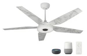 lot 55937 image: Explorer 52 Smart Ceiling Fan with Remote, Light Kit IncludedWorks with Google Assistant and Amazon Alexa - White