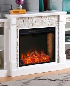 lot 55941 image: Copper Grove Gordon Alexa Enabled Fireplace - White - fireplace works powers on