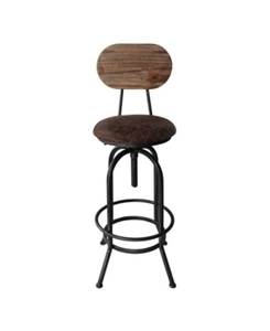 lot 55945 image: Todays Mentality Adele Industrial Adjustable Barstool in Brushed with Fabric Seat and Rustic Pine Back