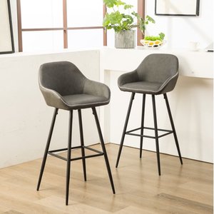 lot 55955 image: Roundhill Horgen Contemporary Gray Faux Leather barstools with Metal Frame, Set of 2