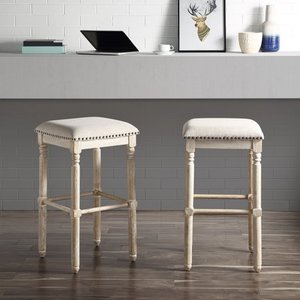 lot 55956 image: Arnhem Wood Upholstered Swivel Bar Stools, Set of 2- Retail$139.99