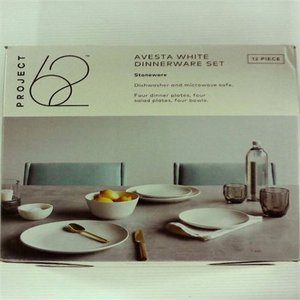 lot 68203 image: 12pc Avesta Stoneware Dinnerware Set White - Project 62
