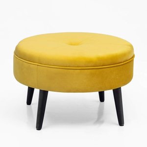 lot 68246 image: Homebeez Round Tufted Fabric Ottoman Foot Rest Footstool - 23x23x14.5 Inch, Sunset Yellow