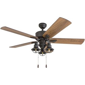 lot 68252 image: Prominence Home 50757-35 Sivan Farmhouse 52-Inch Aged Bronze Indoor Ceiling Fan, Lantern LED Multi-Arm BarnwoodTumbleweed Blades and 3 speed remote