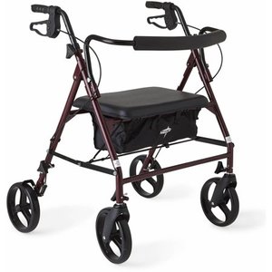 lot 68268 image: Medline Extra Wide Heavy Duty Bariatric Rollator, Folding Rolling Walker, 8 Wheels, 500lb Weight Capacity, Burgundy Red Frame