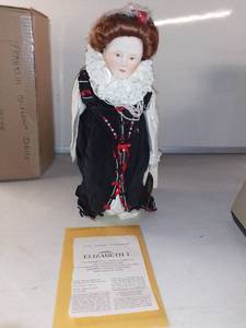 lot 4896 image: Porcelain Queen Elizabeth Heirloom Doll With Papers