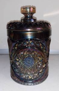 lot 4950 image: Imperial Glass Hobstar Biscuit Jar Carnival Glass