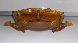 lot 4973 image: Vintage Amber Glass Pheasant Bowl