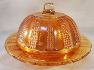 lot 5987 image: Vintage Marigold Amber Carnival Glass Candy Dish