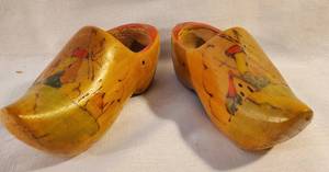 lot 5993 image: PAIR of Small Wooden Holland Clogs with Windmill Design