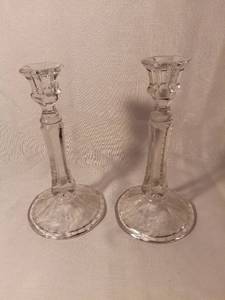 lot 9914 image: Lot of 2 Glass Etched Candlesticks