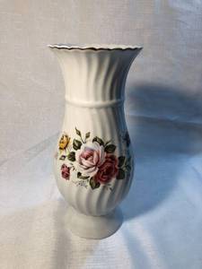 lot 9918 image: Vase with Rivets and Roses Unknown Maker Location Shelf 5