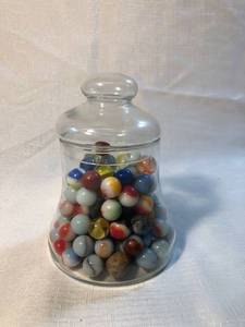 lot 9923 image: Glass Jar with Marbles Location Shelf 5