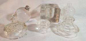 lot 9937 image: Lot of 6 Small Glass Pieces. Lids. Candle Holder. and More