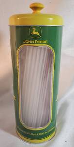lot 9943 image: John Deere Tin Canister. Contains Straws
