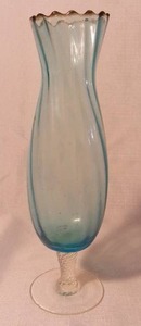 lot 9954 image: Glass Etched Blue Tinted Vase