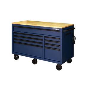 lot 21 image: Husky 56 in. 9-Drawer Mobile Workbench in Matte Blue, Matte Blue Textured Finish