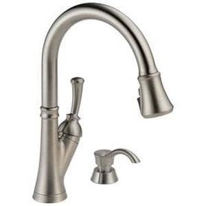 lot 30 image: Delta Savile Stainless 1-handle Deck Mount Pull-down ShieldSpray Kitchen Faucet