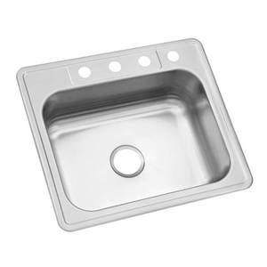 lot 62 image: GlacierAasstar Bay Drop-In Stainless Steel 25 in. 4-Hole Single Bowl Kitchen Sink, Silver