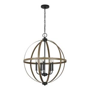 lot 141 image: Sea Gull Lighting Calhoun 24 in. W 5-Light Weathered Gray Rustic Farmhouse Orb Chandelier with Distressed Oak Globe Finish Accents