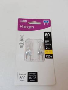 lot 157 image: 2 Pk. Feit Elec. 50w Equiv. 120v Halogen Bulb G9 Base 3000k Bright White