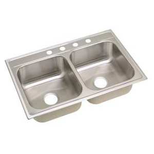 lot 163 image: Elkay 33-in x 22-in Satin Double-Basin Stainless Steel Drop-In 4-Hole Residential Kitchen Sink