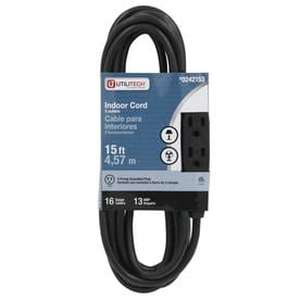 lot 180 image: Utilitech 15-ft 13-Amp 3-Outlet 16-Gauge Black Indoor Household Extension Cord