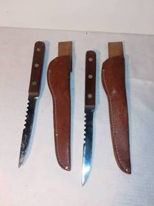 lot 1487 image: Lot of 2 Cattaragus Cutlery Company Carving Knives with Leather Sheaths
