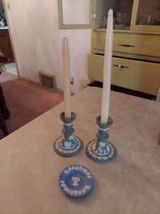 lot 6038 image: Wedgwood - Pair of Candle Sticks and Small Plate