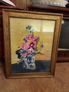 lot 6072 image: Floral Painting in Wood Frame
