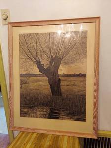 lot 6258 image: Vintage Tree with Dutch Windmill Picture - Gifted in 1952, Dated 04