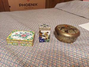 lot 6261 image: 3 Enameled Brass Trinket Boxes
